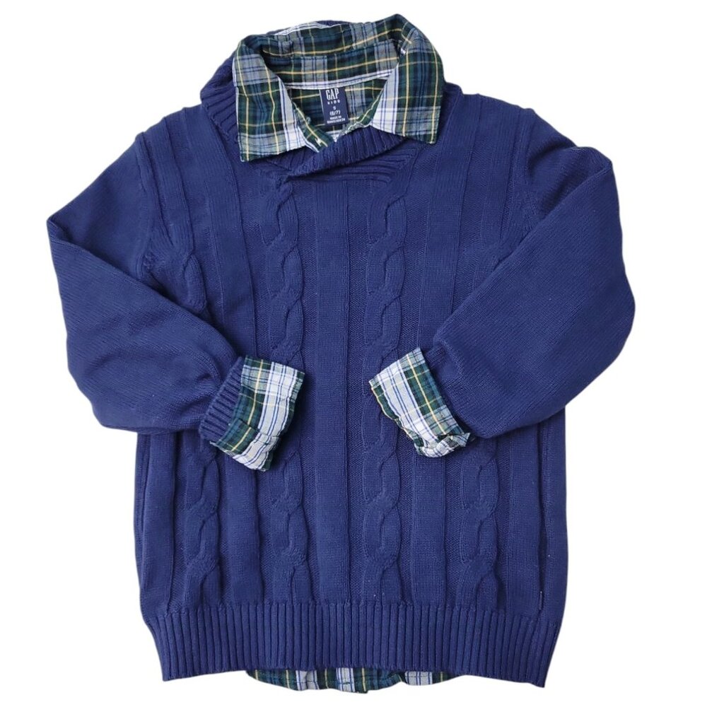 Gap Kids Boys Cable Knit Sweater & Button up Dress Shirt, 2 Piece Set Size 6/7